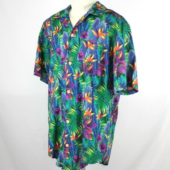 Comfort Zone USA Made Hawaiian Luau Camp Shirt Vivid Bird of Paradise & Iris XL - Picture 4 of 7